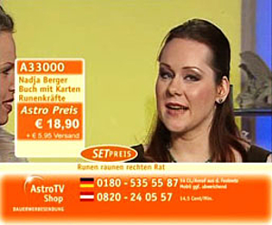 die mediale Lebensberaterin und Runenmeisterin Nadja Berger präsentiert seit 2008 ihre Produkte im Astro TV Shop